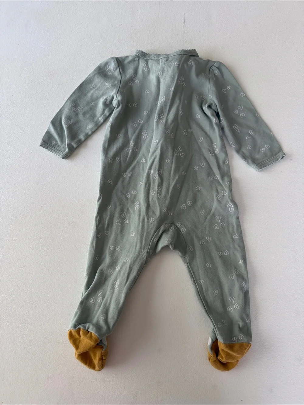 Carter's - Sage Green Heart Print Footies w/ Bee Feet